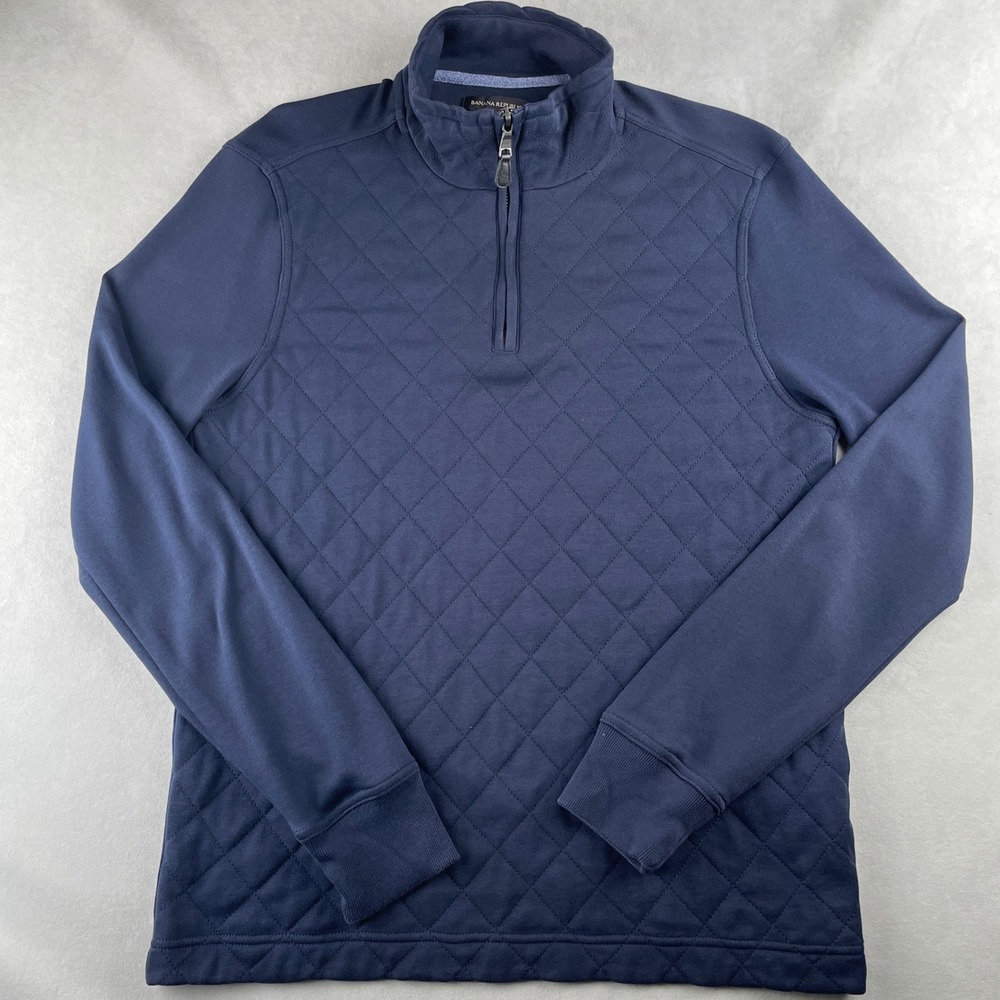 Banana Republic Sweater Mens M Navy Blue Quilted Quarter Zip Pullover Golf Layer